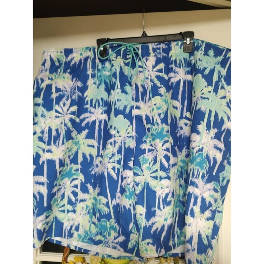 New Island Passport Blue Green Palm Trees Swim Shorts Size Men's 4XL